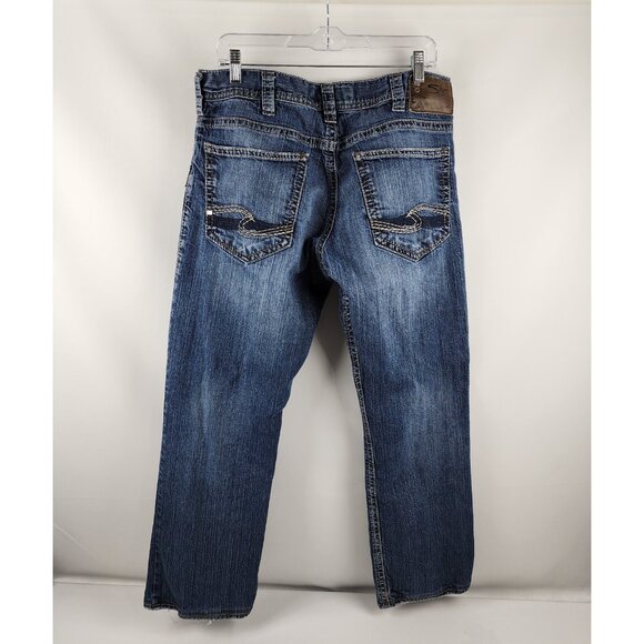 Silver Jeans Mens 34x30 Blue Zac Straight Leg Denim Altered Hem - Picture 8 of 11